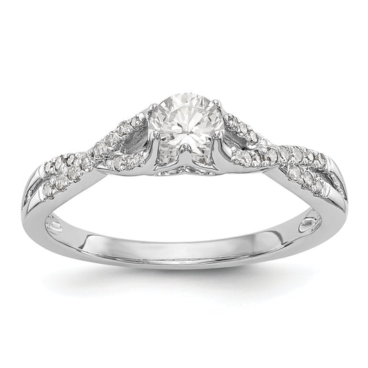 14k White Gold Diamond Round CZ Criss Cross Engagement Ring