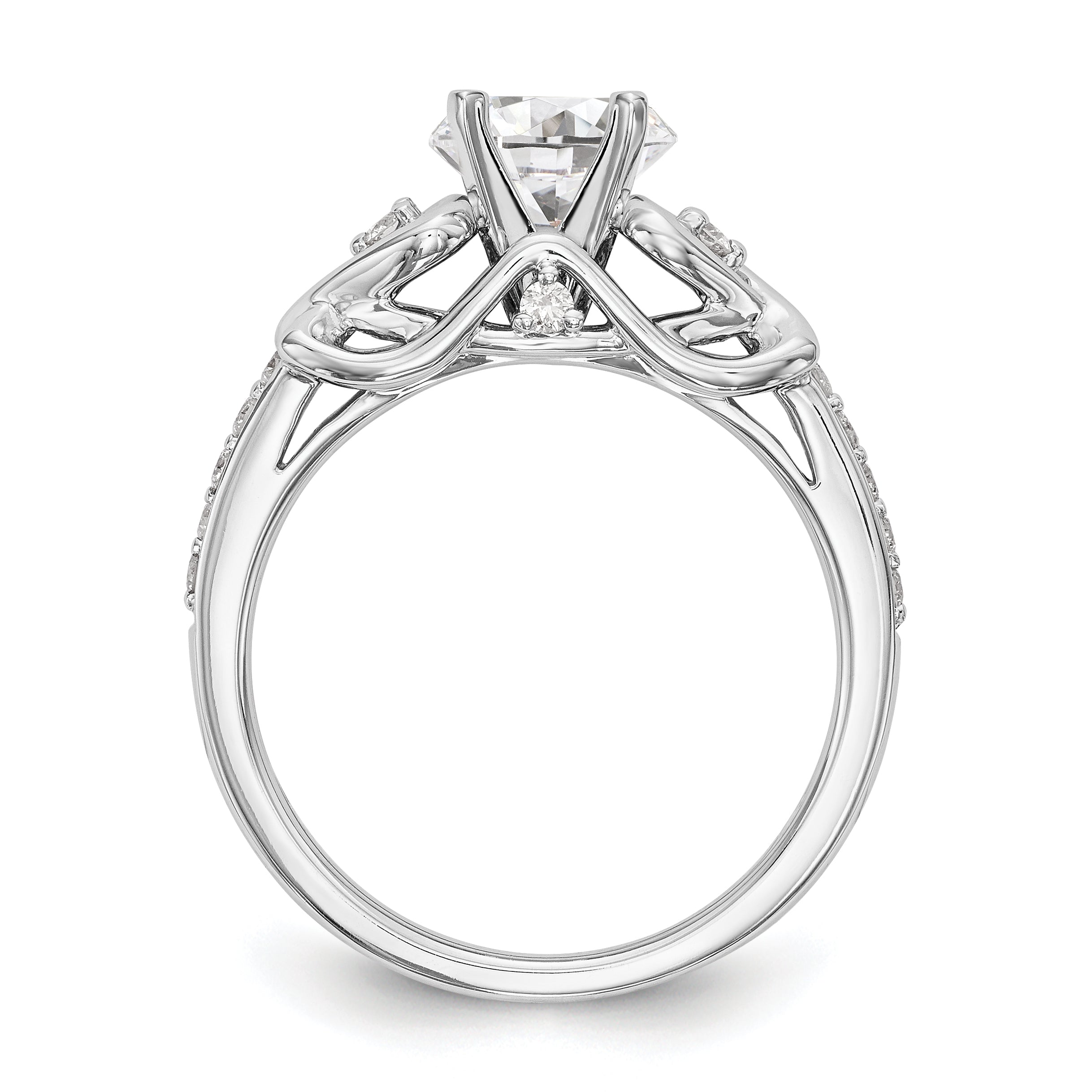 14k White Gold Peg Set Simulated Diamond Criss Cross Engagement Ring