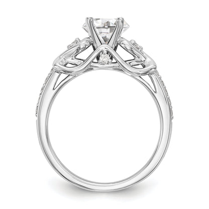 14k White Gold Peg Set Simulated Diamond Criss Cross Engagement Ring