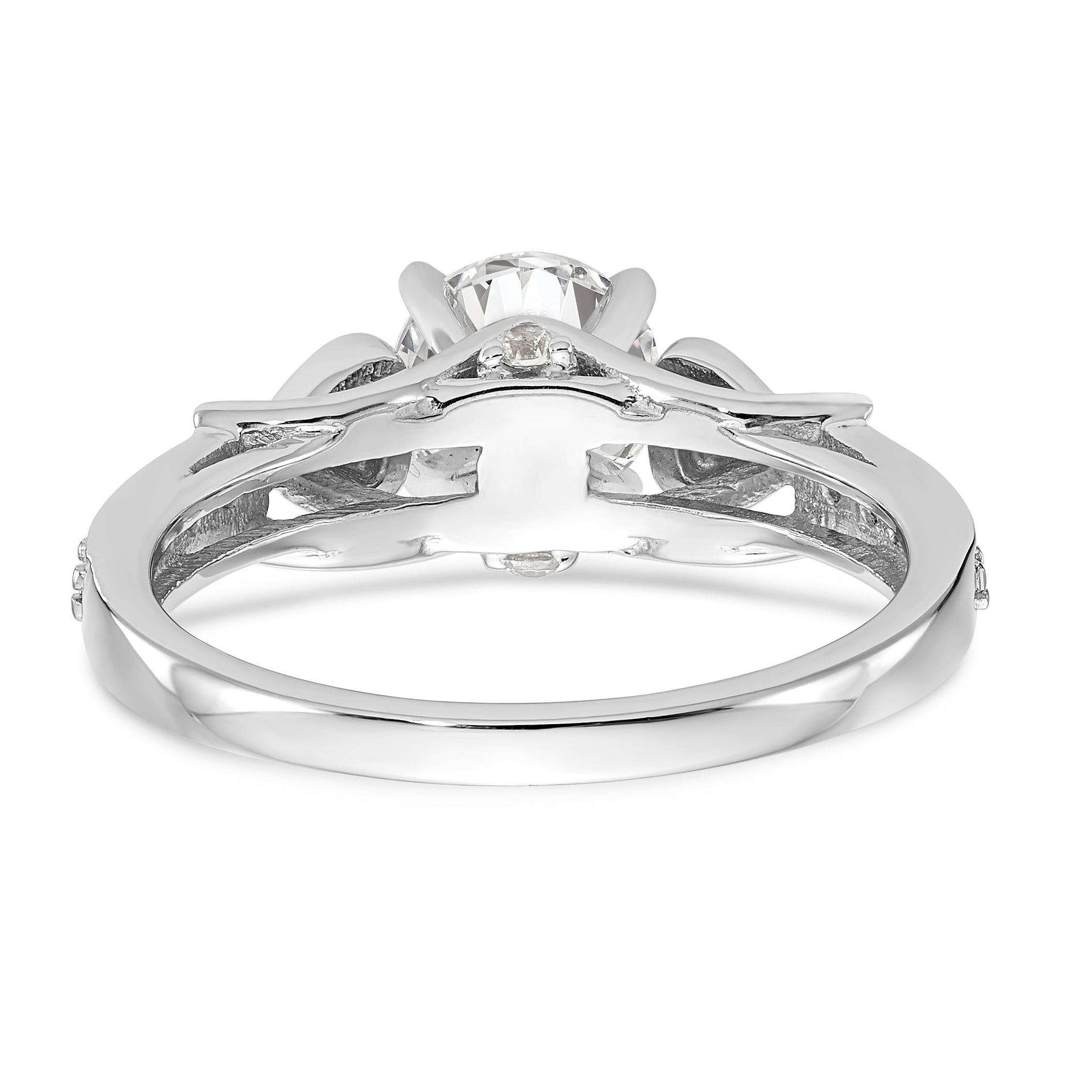 14k White Gold Peg Set Simulated Diamond Criss Cross Engagement Ring