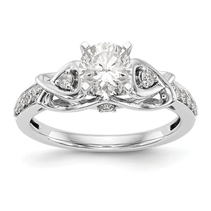 14k White Gold Peg Set Simulated Diamond Criss Cross Engagement Ring