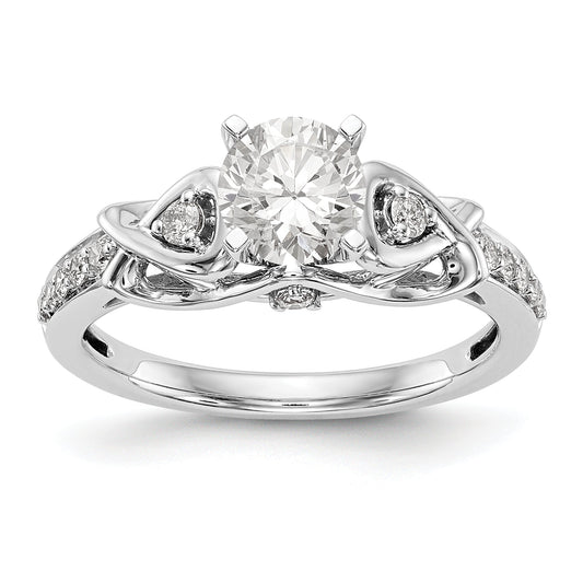 14k White Gold Peg Set Simulated Diamond Criss Cross Engagement Ring
