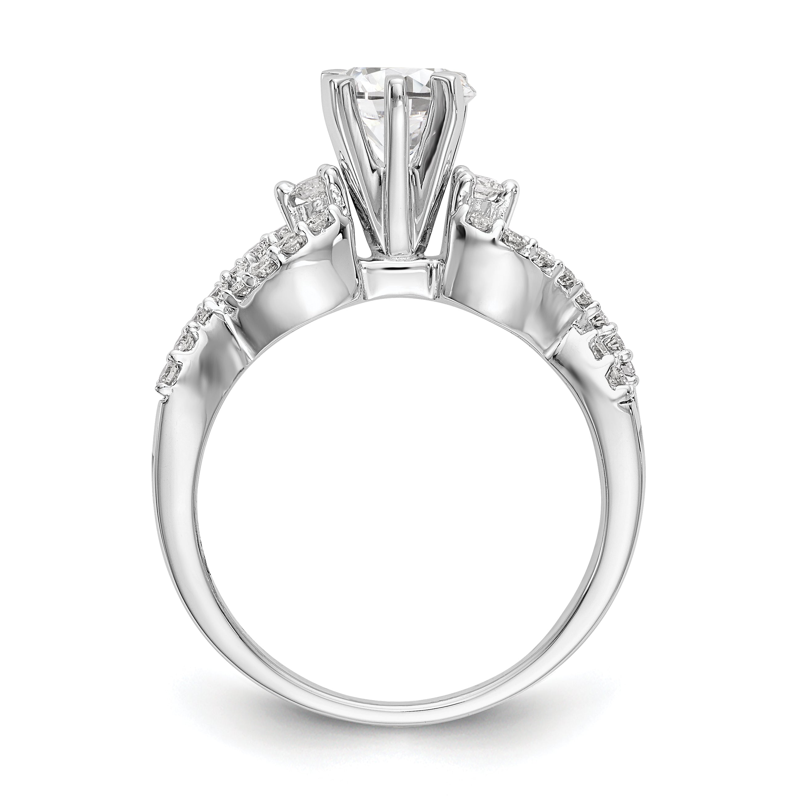 14k White Gold Peg Set Simulated Diamond Criss Cross Engagement Ring