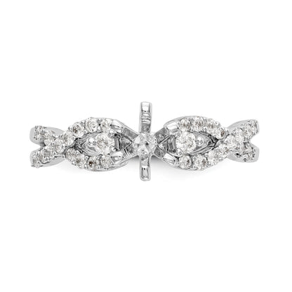 14k White Gold Peg Set Simulated Diamond Criss Cross Engagement Ring