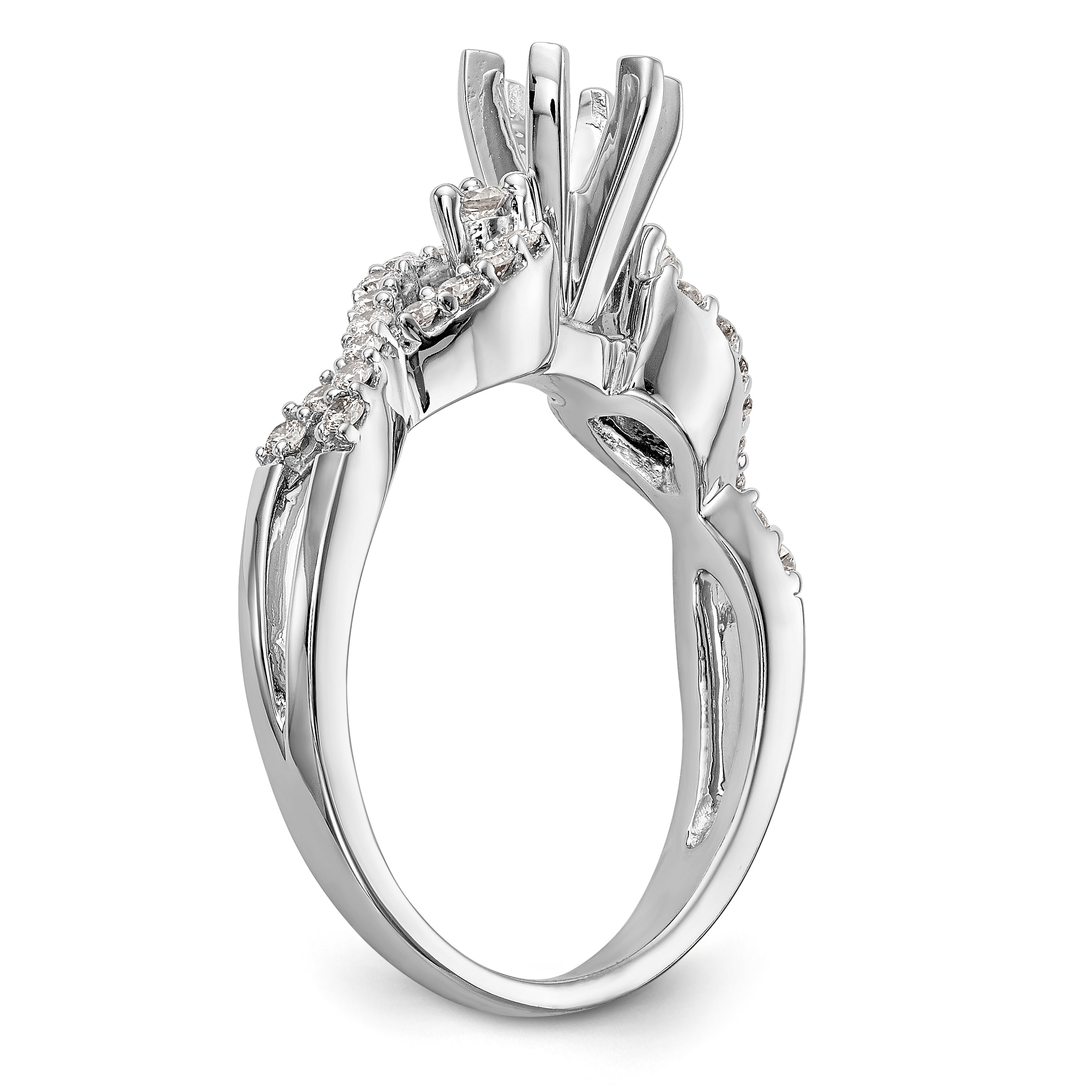 14k White Gold Peg Set Simulated Diamond Criss Cross Engagement Ring