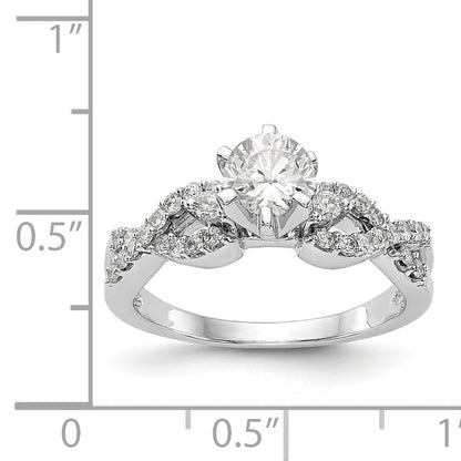 14k White Gold Peg Set Simulated Diamond Criss Cross Engagement Ring