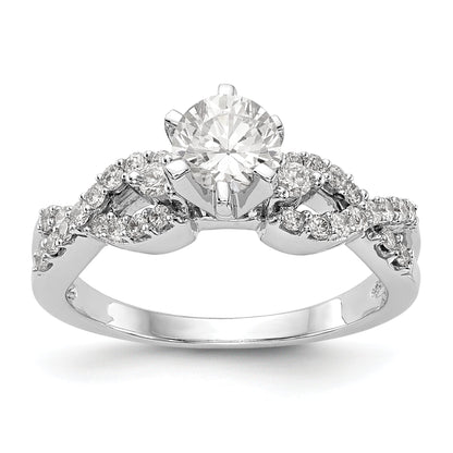 14k White Gold Peg Set Simulated Diamond Criss Cross Engagement Ring