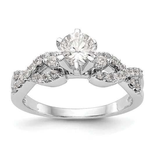 14k White Gold Peg Set Simulated Diamond Criss Cross Engagement Ring
