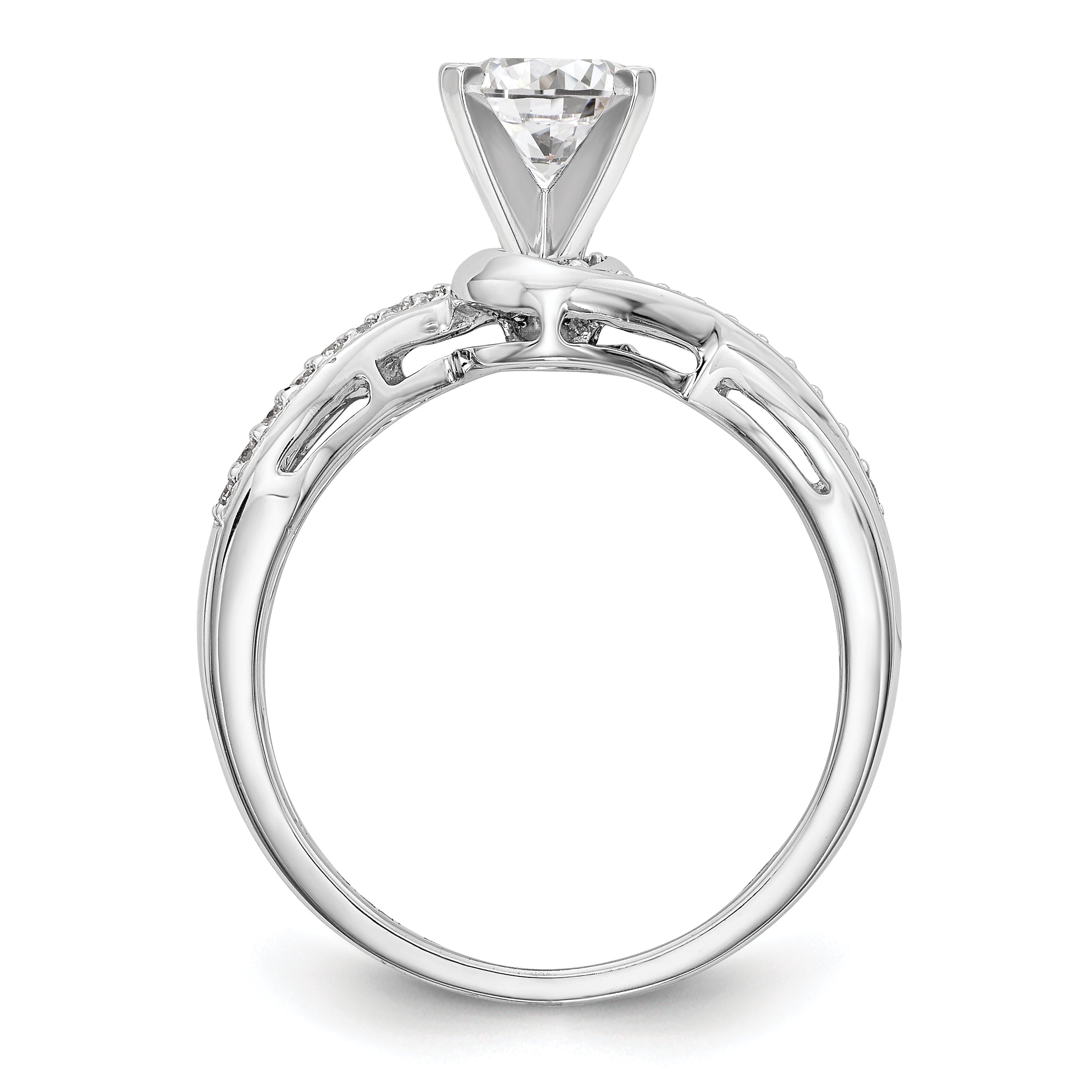 14k White Gold Peg Set Simulated Diamond Criss Cross Engagement Ring
