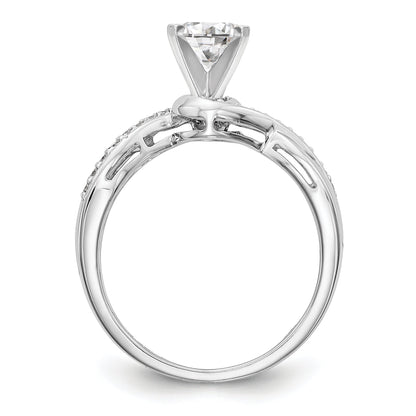 14k White Gold Peg Set Simulated Diamond Criss Cross Engagement Ring