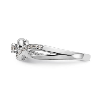 14k White Gold Peg Set Simulated Diamond Criss Cross Engagement Ring