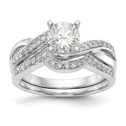 14k White Gold Peg Set Simulated Diamond Criss Cross Engagement Ring