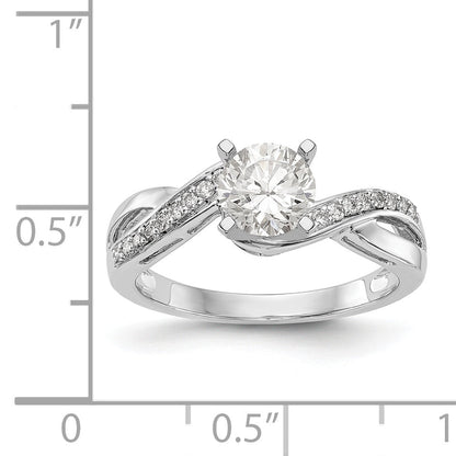 14k White Gold Peg Set Simulated Diamond Criss Cross Engagement Ring