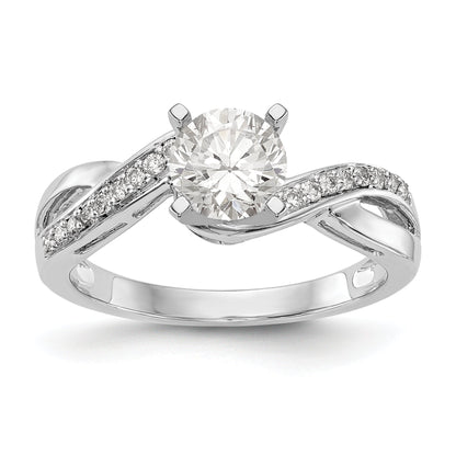 14k White Gold Peg Set Simulated Diamond Criss Cross Engagement Ring