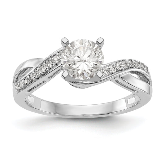 14k White Gold Peg Set Simulated Diamond Criss Cross Engagement Ring