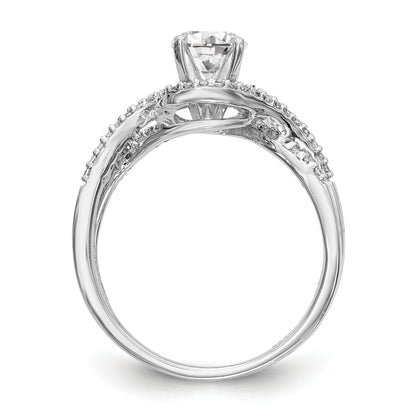 14k White Gold Peg Set Simulated Diamond Criss Cross Engagement Ring