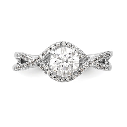 14k White Gold Peg Set Simulated Diamond Criss Cross Engagement Ring