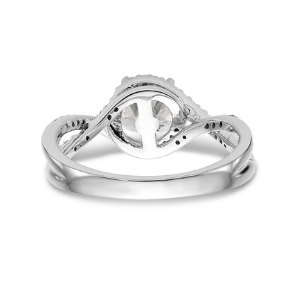 14k White Gold Peg Set Simulated Diamond Criss Cross Engagement Ring