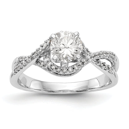14k White Gold Peg Set Simulated Diamond Criss Cross Engagement Ring