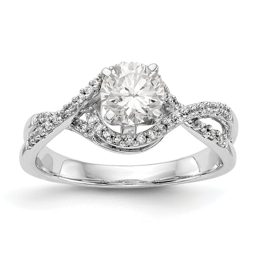14k White Gold Peg Set Simulated Diamond Criss Cross Engagement Ring