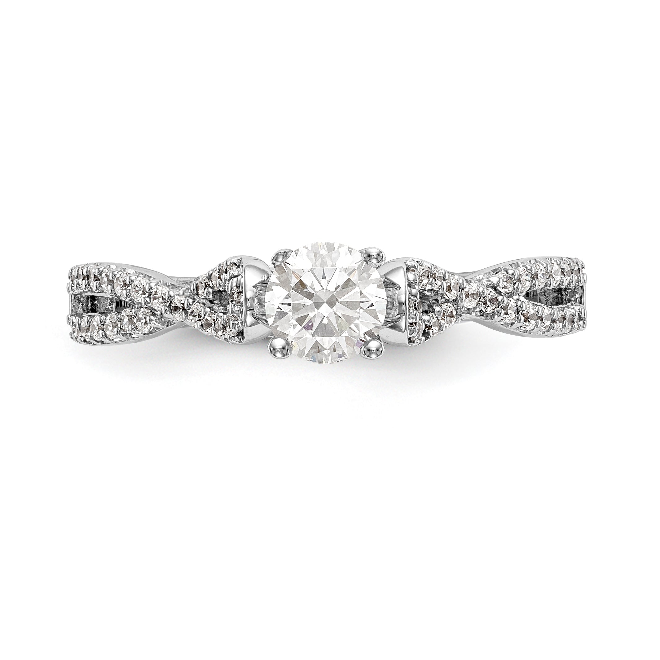 14kw Peg Set Simulated Diamond Criss Cross Engagement Ring