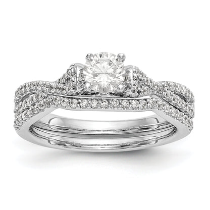 14kw Peg Set Simulated Diamond Criss Cross Engagement Ring