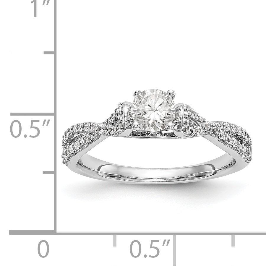14kw Peg Set Simulated Diamond Criss Cross Engagement Ring