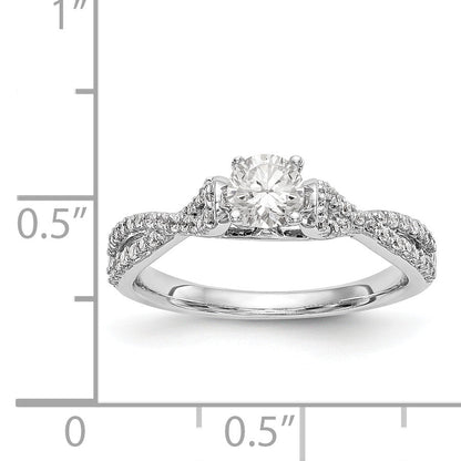 14kw Peg Set Simulated Diamond Criss Cross Engagement Ring