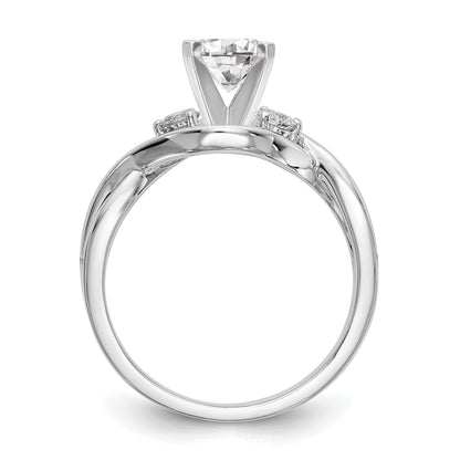 14k White Gold Peg Set Simulated Diamond Criss Cross Engagement Ring