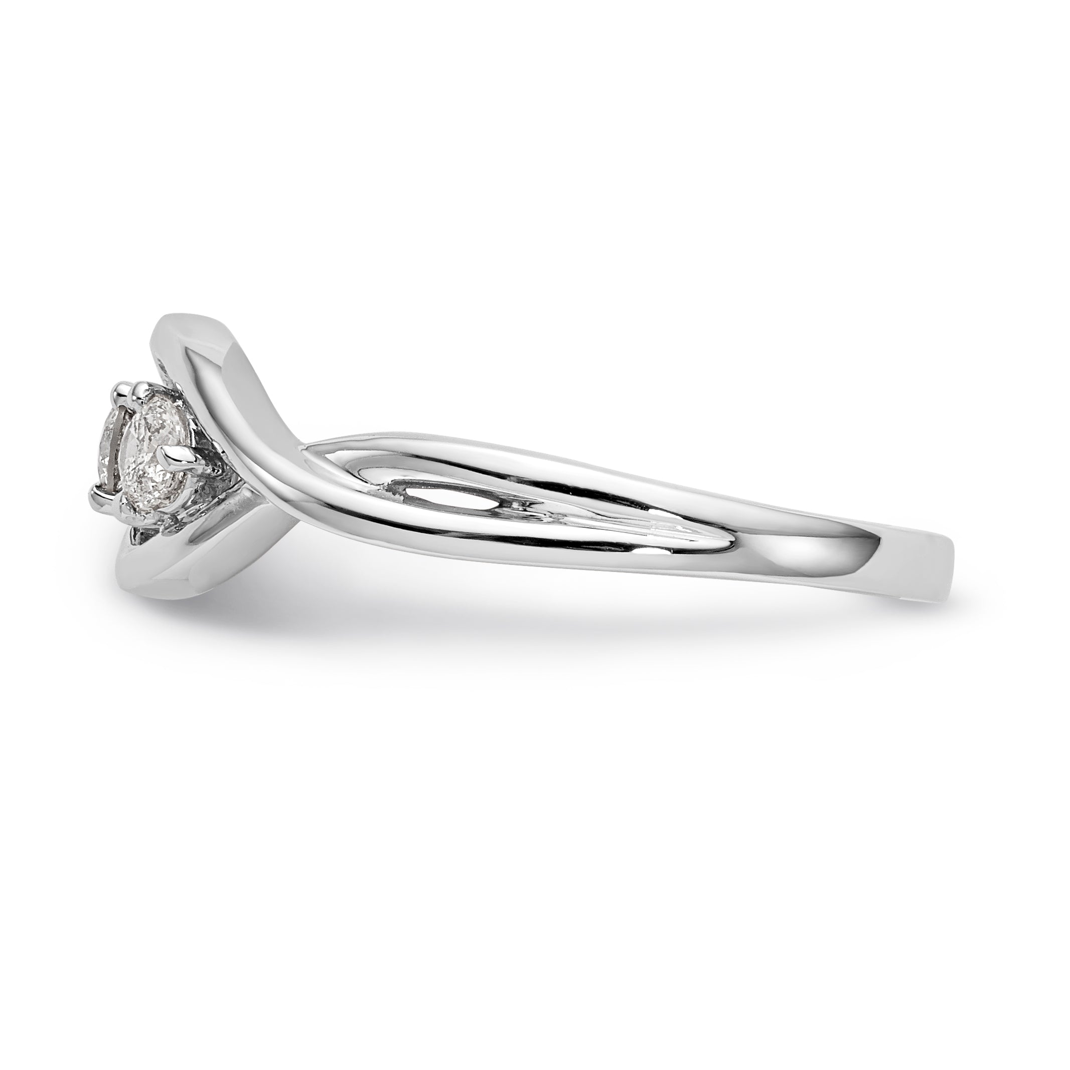 14k White Gold Peg Set Simulated Diamond Criss Cross Engagement Ring