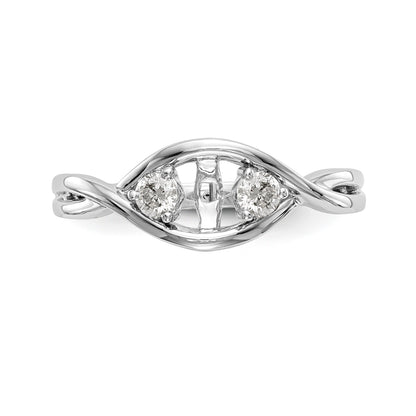14k White Gold Peg Set Simulated Diamond Criss Cross Engagement Ring