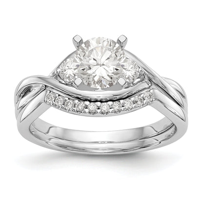 14k White Gold Peg Set Simulated Diamond Criss Cross Engagement Ring