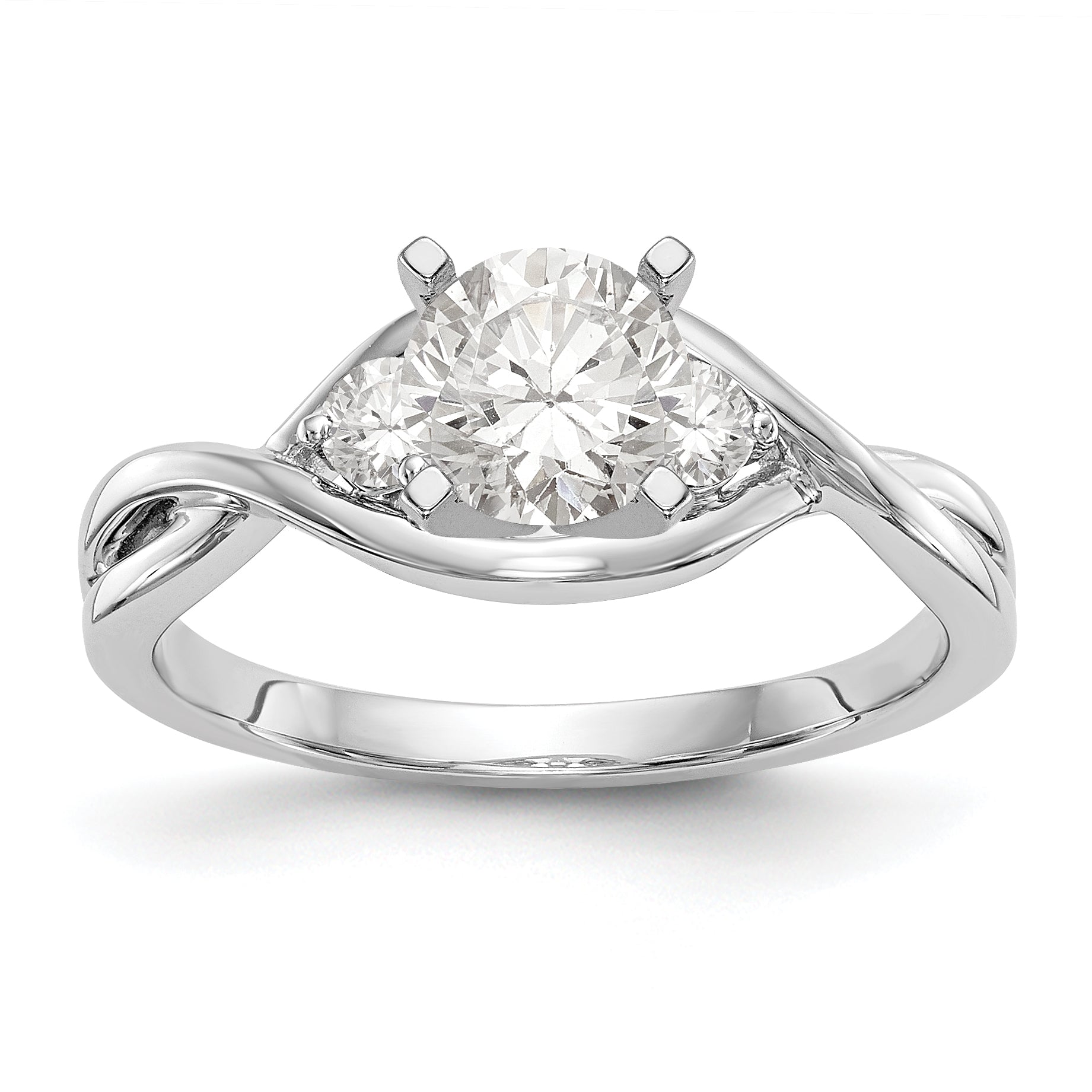 14k White Gold Peg Set Simulated Diamond Criss Cross Engagement Ring