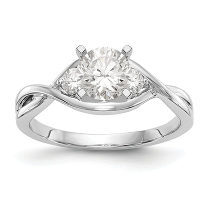 14k White Gold Peg Set Simulated Diamond Criss Cross Engagement Ring