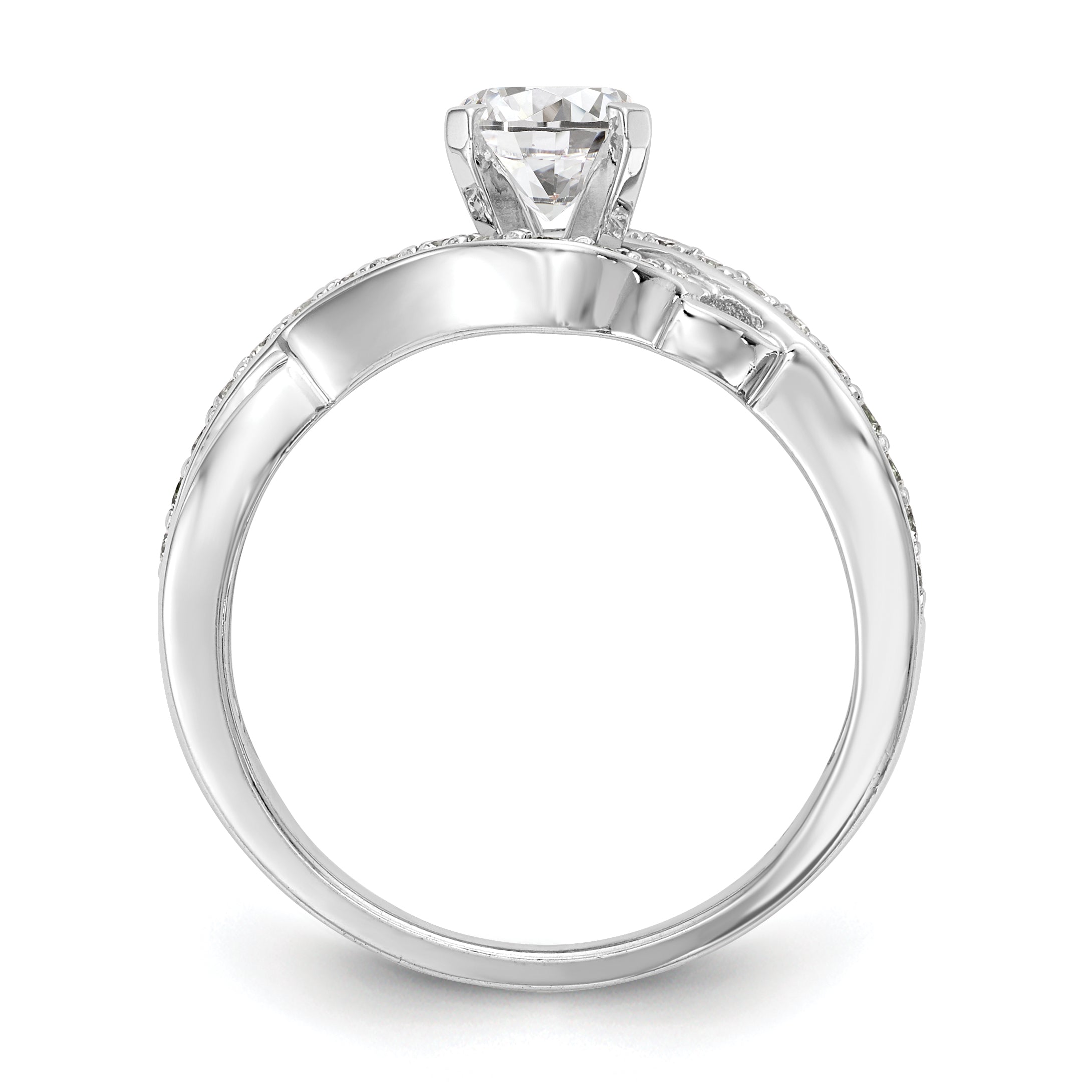 14k White Gold Peg Set Simulated Diamond Criss Cross Engagement Ring