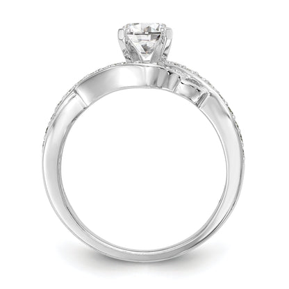 14k White Gold Peg Set Simulated Diamond Criss Cross Engagement Ring