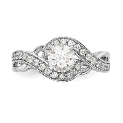 14k White Gold Peg Set Simulated Diamond Criss Cross Engagement Ring
