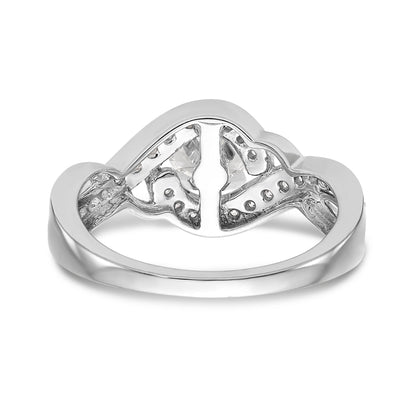 14k White Gold Peg Set Simulated Diamond Criss Cross Engagement Ring