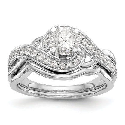 14k White Gold Peg Set Simulated Diamond Criss Cross Engagement Ring