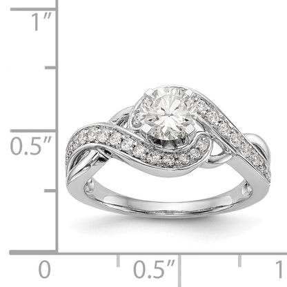 14k White Gold Peg Set Simulated Diamond Criss Cross Engagement Ring
