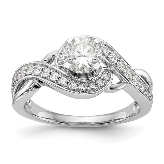 14k White Gold Peg Set Simulated Diamond Criss Cross Engagement Ring