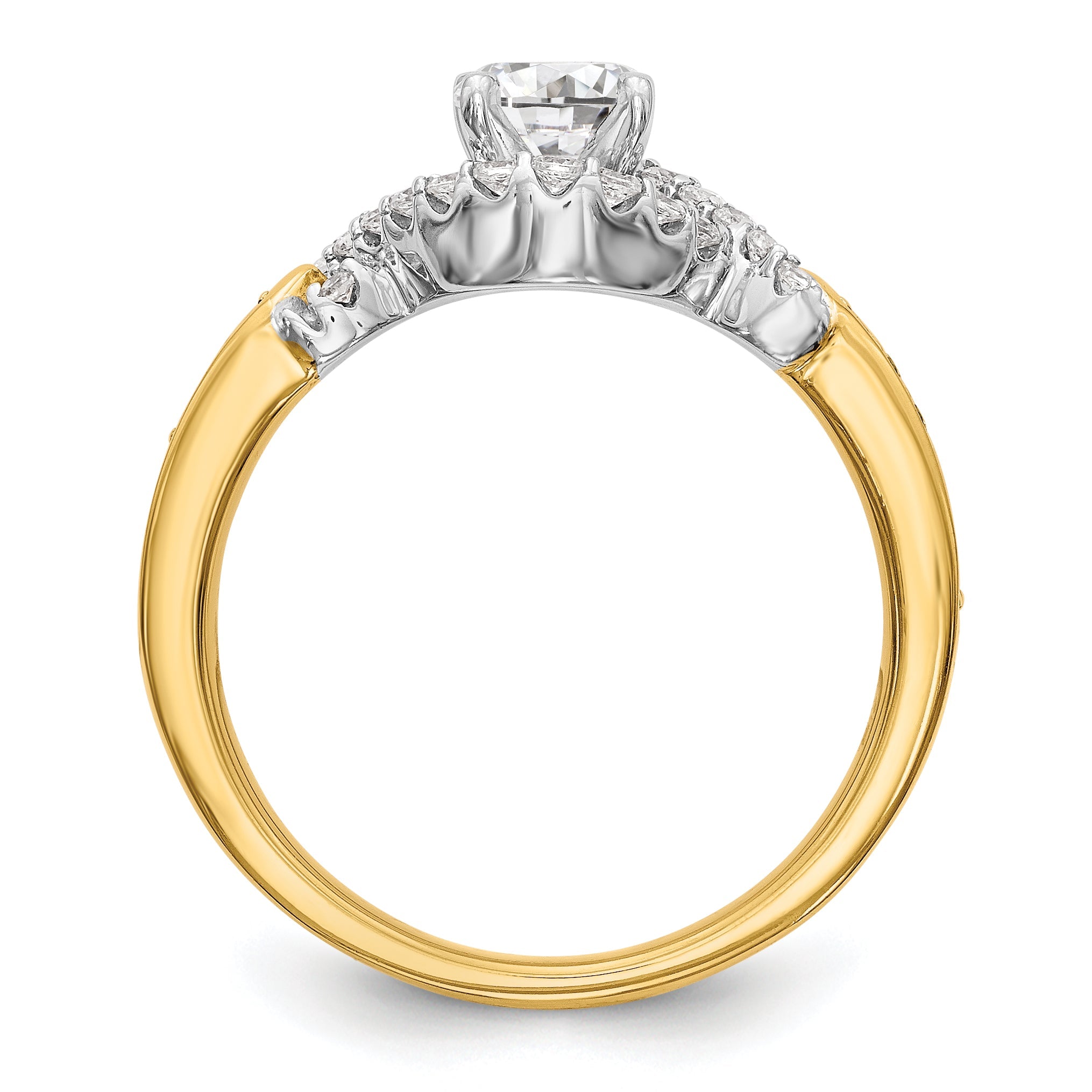 14k TT Peg Set Simulated Diamond Criss Cross Engagement Ring