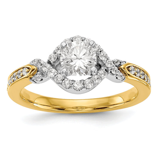 14k TT Peg Set Simulated Diamond Criss Cross Engagement Ring