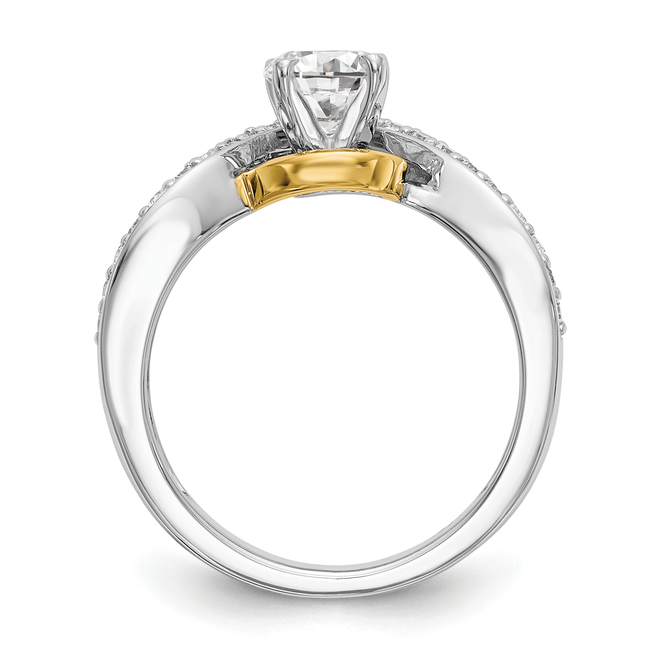 14k TT Peg Set Simulated Diamond Criss Cross Engagement Ring