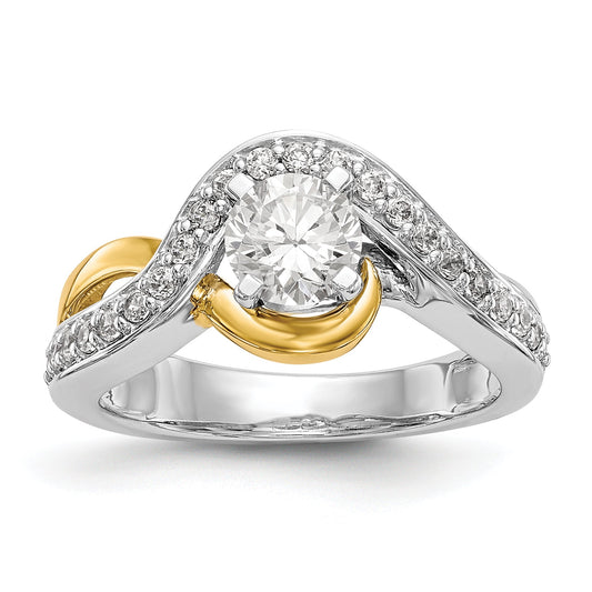 14k TT Peg Set Simulated Diamond Criss Cross Engagement Ring