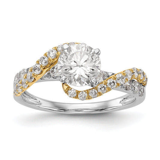 14k TT Peg Set Simulated Diamond Criss Cross Engagement Ring