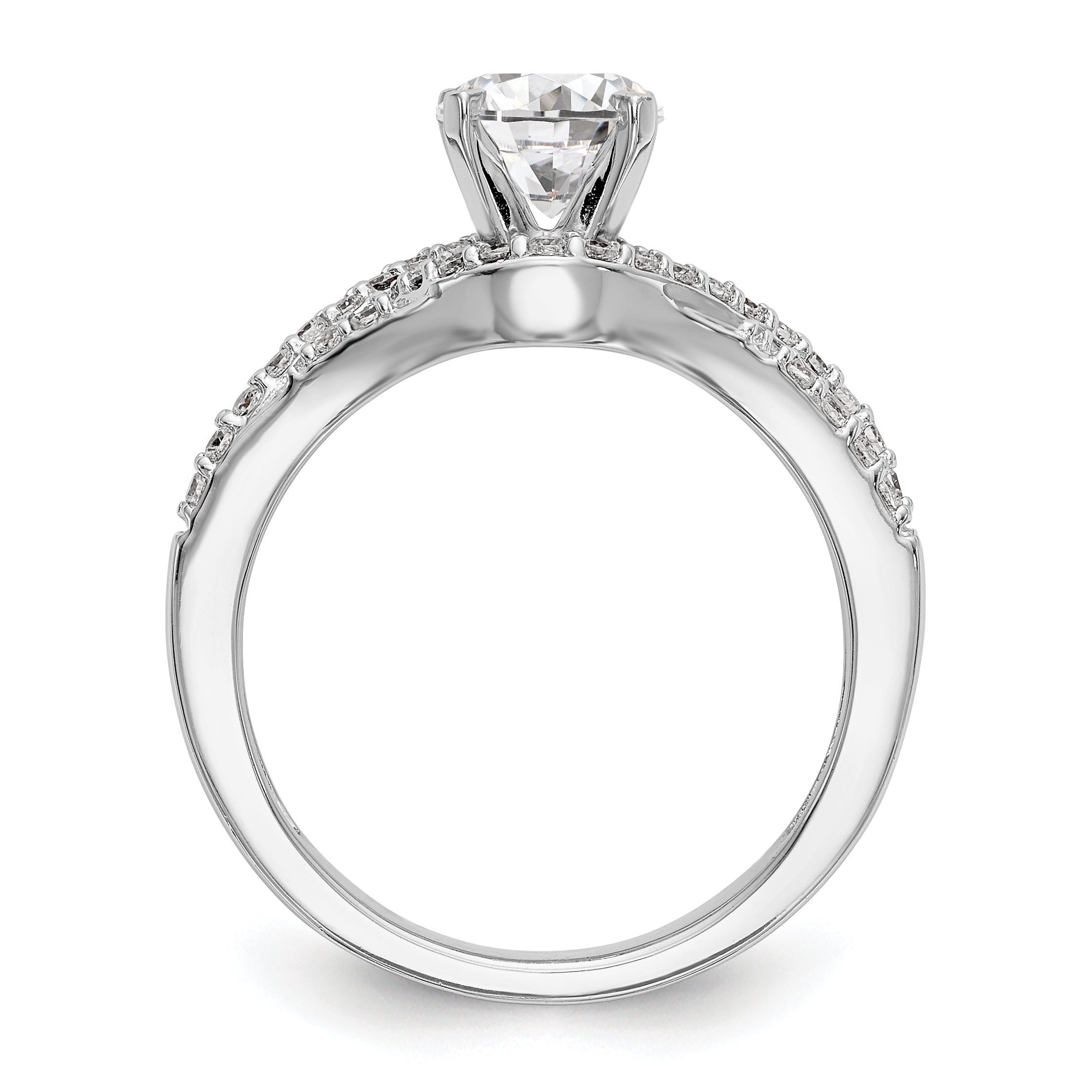 14k White Gold Peg Set Simulated Diamond Criss Cross Engagement Ring