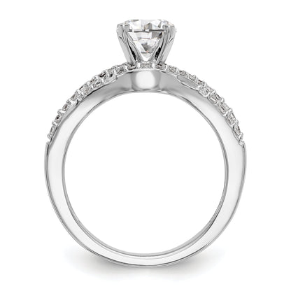 14k White Gold Peg Set Simulated Diamond Criss Cross Engagement Ring