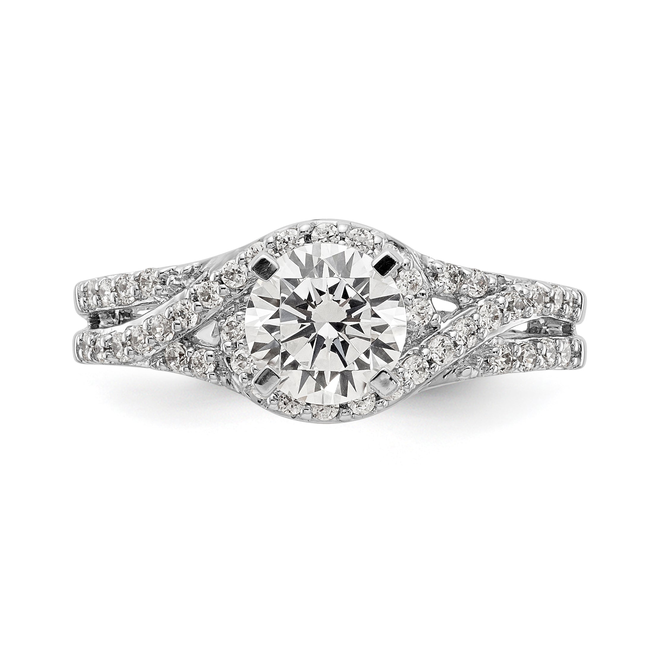 14k White Gold Peg Set Simulated Diamond Criss Cross Engagement Ring