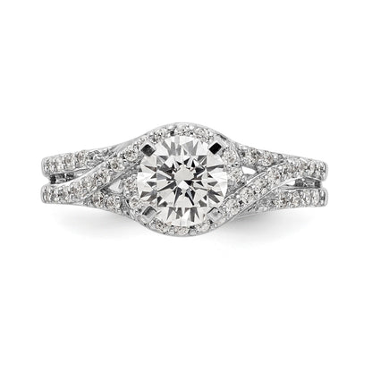 14k White Gold Peg Set Simulated Diamond Criss Cross Engagement Ring